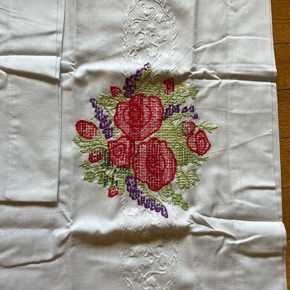 Floral Embroidered pillow cases. 
Hand cross stitched. Cotton/Polyester. New - Picture 2 of 5